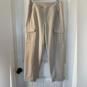 Athleta Endless High Rise Bone Cargo Pants with adjustable snap ankle